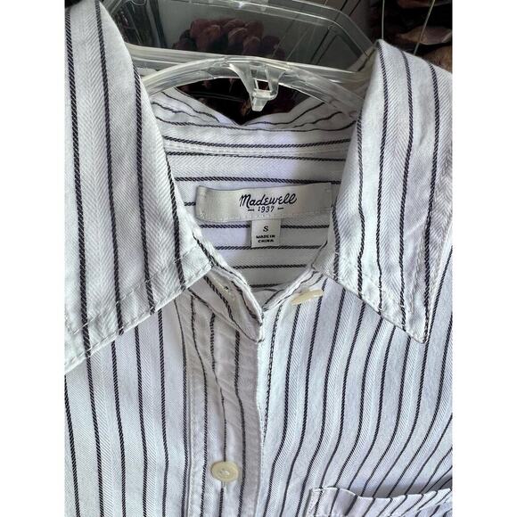 Not For Sale-Madewell Shirt in Dalton Stripe White & Blue Button Up Small - Picture 7 of 17
